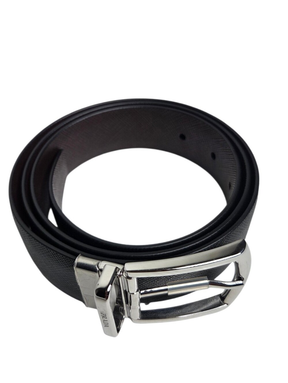 Prada Saffiano Reversible Leather Belt - Black/Brown - Picture 2 of 9